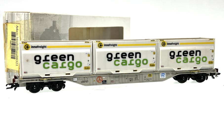 Adam-modellbau 08321 PKP carro intermodale con tre container speciali aperti green cargo, ep.V