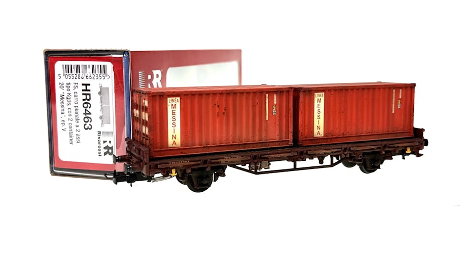 Rivarossi HR6463 FS carro pianale Kgps con carico di due container Messina da 20' ep. IV-V