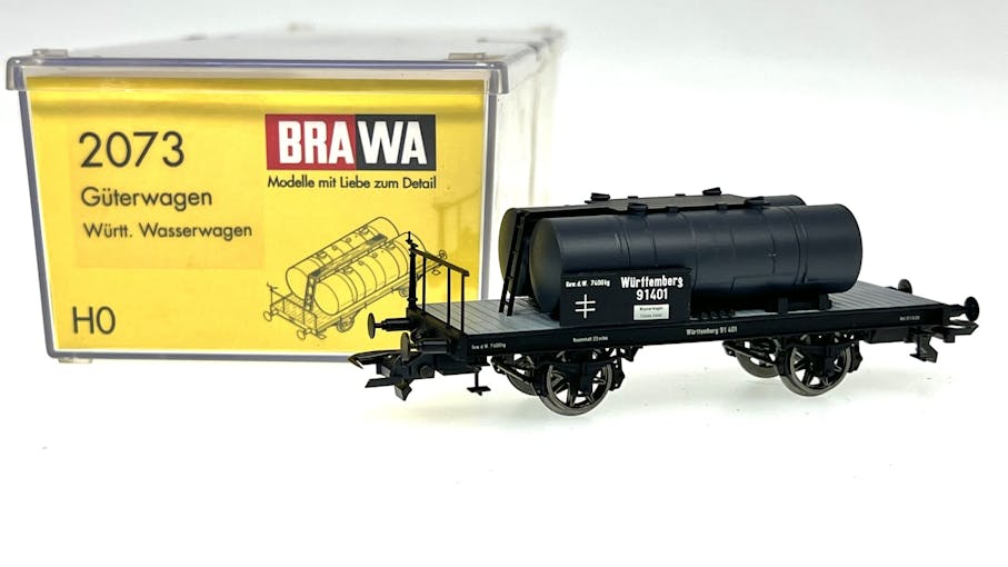 Brawa 2073 K.B.St.B. carro pianale con 2 cisterne, ep.I