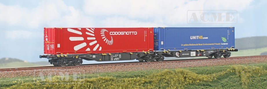Acme 40394 PKP Cargo carro intermodale Tipo Sggmrss 90’ di nuova costruzione, con due casse mobili ''Codognotto'' e ''Unit45''., ep.V-VI