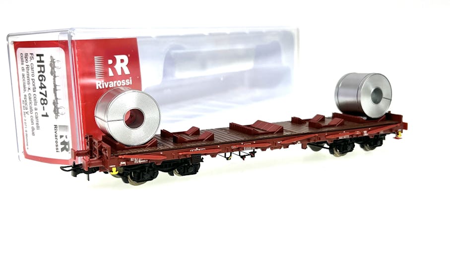 Rivarossi HR6478-1 FS carro pianale tipo Rhmms-x, caricato con grandi di bobine lamiera, ep.V