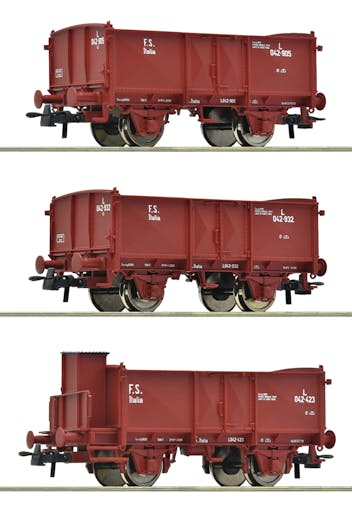 Roco 6600088 FS Italia set 3 carri aperti tipo L di cui uno con garitta ep.II-III