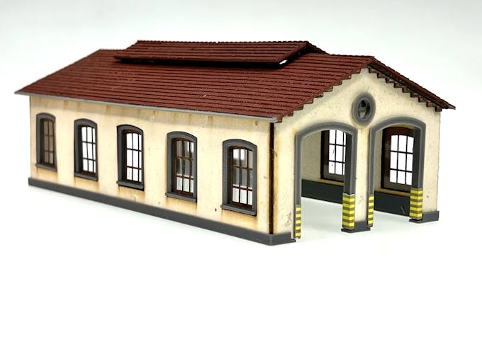 Tecnomodel 79649 FS Rimessa locomotive tipo FS a due stalli e 5 finestre - fornito montato e verniciato, scala N 1/160