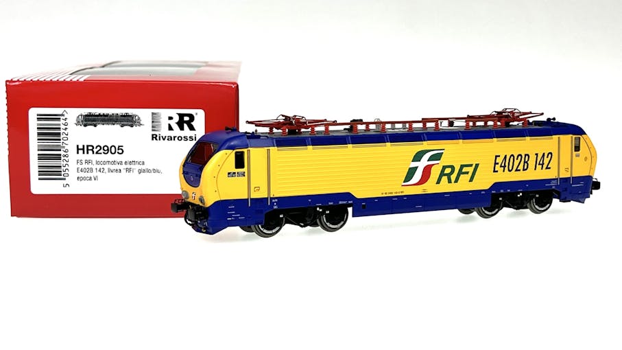 Rivarossi HR2905 FS RFI, locomotiva elettrica E.402B 142, livrea gialla/blu, ep. VI
