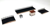 Tecnomodel 80024 Marciapiede (banchina) di stazione, componibile in stile FS, con gabinetti e casotto e scivoli laterali, fornito montato