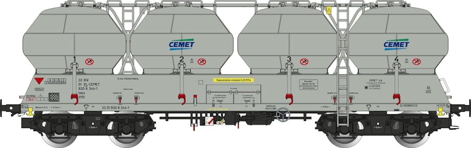 Albert Modell 900025 PL-CEMET Set di 2 carri silos per cemento Uacs, grigio, ep.VI