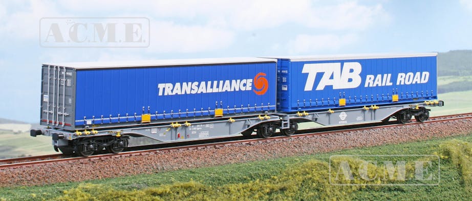 Acme 40495 Carro intermodale Tipo Sggmrss 90' Ermewa di nuova costruzione, con due casse mobili ''TAB Rail Road'' e ''Transalliance'', ep.VI