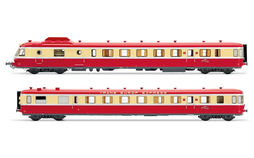 Jouef HJ2461 SNCF locomotiva diesel RGP I con rimorchio nella livrea TEE rosso/beige, ep. IV