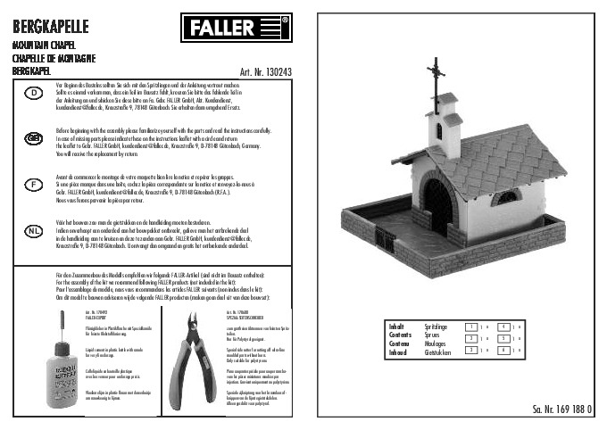 FALLER 130243 Bergkapelle - Modellbau-Zubehör Für Modelleisenbahn H0, Epoche II