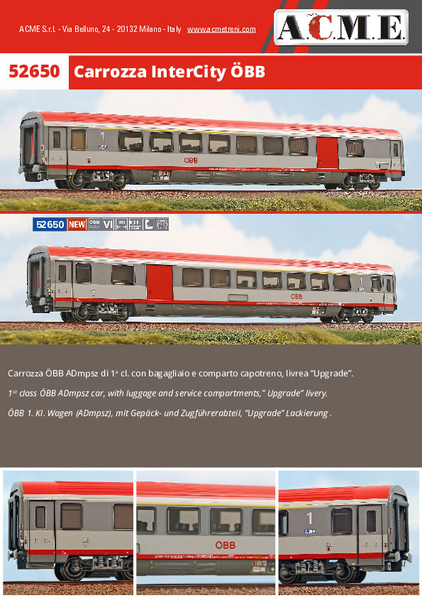 Acme 52650 ÖBB Carrozza tipo ADmpsz di 1a cl. con bagagliaio e